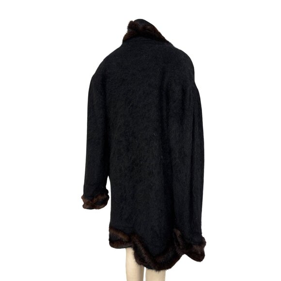 Vintage Cache Fur Trimmed Luxe Winter Wrap Coat Sweater Jacket Made In Korea - Picture 9 of 12